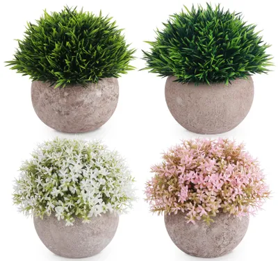 Produktbild von 4 Stück Kunstpflanze Mini Künstliche Pflanzen wie echt, Deko Pflanzen, Kunstpflanze Klein Fake Plant für Wohnzimmer Büro Küche Badezimmer Schreibtisch
