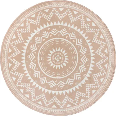 Zdjęcie produktu dla Dywan okrągły do salonu 200cm, beżowo kremowa mandala z miękki włosem