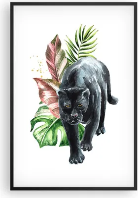 Produktbild von Gerahmtes Poster - Schwarzer Rahmen - Schwarz Panther Blätter - 61x91,5 cm - Wand Bild - Wanddeko - Wandbilder - Kunstposter - Wandposter - Bilderrahmen - Bilder - Kunstdruck - P2BPA61x91-4813