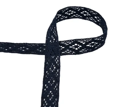Baumwoll-Spitze 3 m x 20 mm Zierband Klöppeloptik Häkelborte Klöppelspitze Dekospitze marineblau
