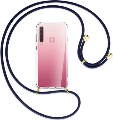 Produktbild von Handykette Backcover-Schutzhülle mit Band (Metall goldfarben) für Samsung Galaxy A9 2018 - dunkelblau