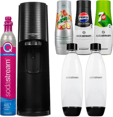 Produktbild von SodaStream Wassersprudler Terra Schwarz 2 Flaschen Sirup QuickConnect Set