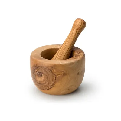 Produktbild von Continenta Mörser Olivenbaum Holz Unikat Naturprodukt geölt 14 cm Stößel