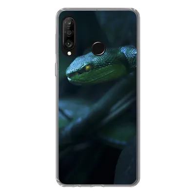 Produktbild von MuchoWow® Handyhülle Schutzhülle Hülle für Huawei P30 Lite Schlange - Makro - Holz Silikon Softcase Handy Hülle - Handyhülle