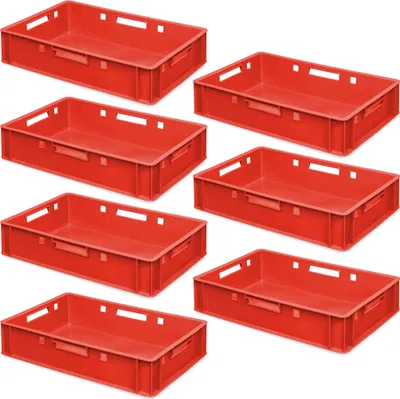 Produktbild von 7 Fleischkästen / Eurobehälter E1, 600 x 400 x 125 mm, rot, lebensmittelecht