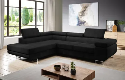 Produktbild von AX LIVING Couch L Form Kanya Schwarz 275cm mit Bettfunktion Stauraum L