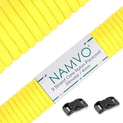 Image de Dailygoody - Corde en nylon type parachute - Très résistante à la rupture - Diamètre de 4 mm - Résistante aux UV - Longueur de 30 mètres - Adaptée aux activités de plein air - Jaune