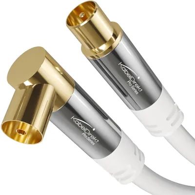 Immagine prodotto di KabelDirekt – Cavo antenna 4K, cavo coassiale, cavo TV con angolo di 90°/dritto – 1 metro – Sviluppato in Germania (connettore angolato/connettore dritto, cavo TV, digitale/analogico, DVB-C/DVB-T/DVB-S, bianco)