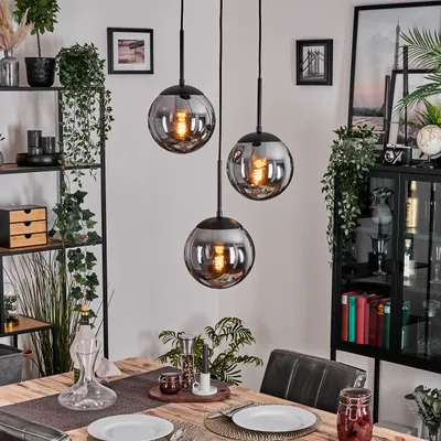 Produktbild von Fossobiubo Hängelampe aus Metall/Glas in Schwarz/Chrom/Rauchfarben