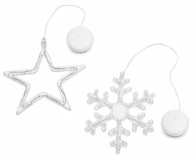 LED-Fensterleuchten 2er-Set: Stern & Schneeflocke, warmweiß