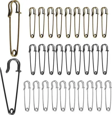 Image de Lot de 30 épingles de sûreté robustes, argent et noir
