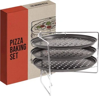 Immagine prodotto di Foglio per pizza – Set da 3 pezzi – Foglio perforato per impasto della pizza Acciaio al carbonio, 28 cm