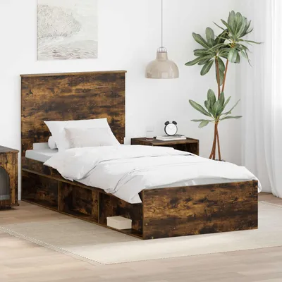 Immagine prodotto di Maison Exclusive - Struttura del letto in legno massello di pino, finitura noce affumicato, dimensioni 75 x 190 cm