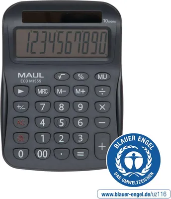 Produktbild von MAUL Tischrechner ECO MJ 555 LCD-Anzeige 1-zeilig, 10 Ziffern Solar 15.4 x 11 x 2.7 cm grau