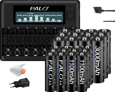 Produktbild von PALO Wiederaufladbares Batterien-Set, 3000mAh AA, 1100mAh AAA, 12AA AAA 1 Ladegerät