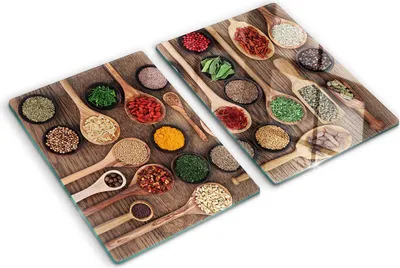Produktbild von Tulup Glas Herdabdeckplatte - 2x40x52 cm - Glaskeramikkochfeld-Abdeckung Spritzschutz Glasabdeckplatte Kochplattenabdeckung und Schneidebrett - Zweiteilig - Essen & Getränke - Gewürze und Kräuter - Mehrfarbig
