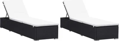 Image de vidaXL Bains de soleil avec support 2 pcs. Poly rotin noir