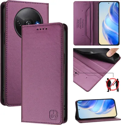 Produktbild von Lederhülle für Xiaomi Redmi A3/A3X/Poco C61 Hülle Flip Brieftasche Kartenfächern Ständer Schutzhülle Lila
