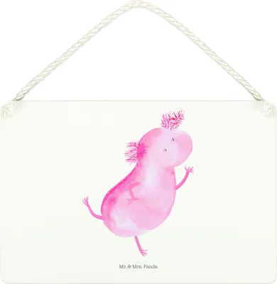 Produktbild von Mr. & Mrs. Panda Schild Axolotl Tanzen DIN A4 - Weiß - Geschenk, Wandbild Holz, Lurch, Holzschild, kleine aufmerksamkeit, gut Gelaunt, wandtafel, Türschild, Freundin