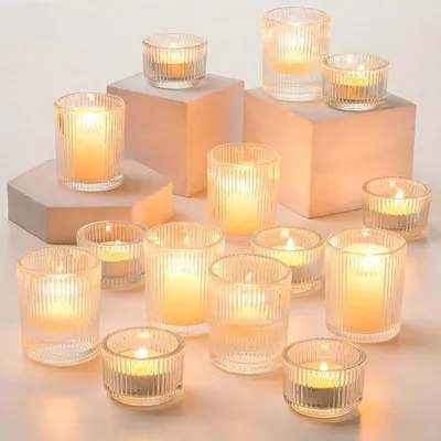 Image de Chandelles en verre, lot de 24 – Bougies de table transparentes – Décoration de table pour mariages, fêtes et décoration d'intérieur