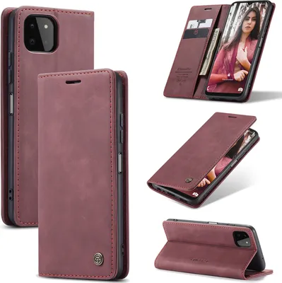 Produktbild von Galaxy A22 5G Hülle, Retro Kunstledertasche mit Standfunktion Schutzhülle für Samsung Galaxy A22 5G Rot
