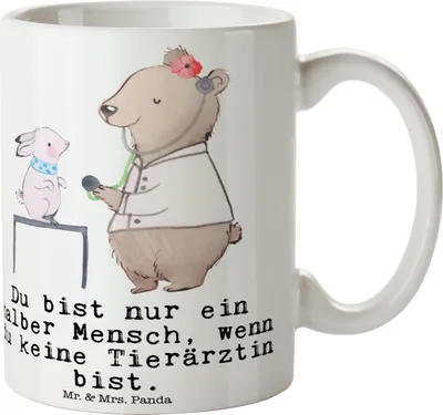 Produktbild von Mr. & Mrs. Panda Teetasse Tierärztin Herz - Weiß - Geschenk, Geschenktasse, Kaffeebecher, kaffeetasse bedruckt, haferl, Becher, Tasse