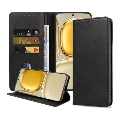 Produktbild von Smartphonica Handytasche passend für Huawei P50 Kunstledertasche mit Magnetverschluss und Kartenhalter Buchhülle mit Klappe - Schwarz
