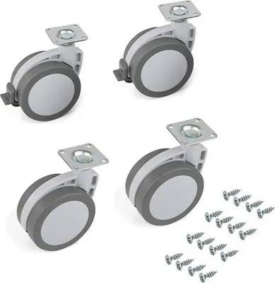 Obrázok produktu pre Sada 4 ks sivých otočných koliesok – kolieska na nábytok – priemer 80 mm, s brzdou a bez brzdy