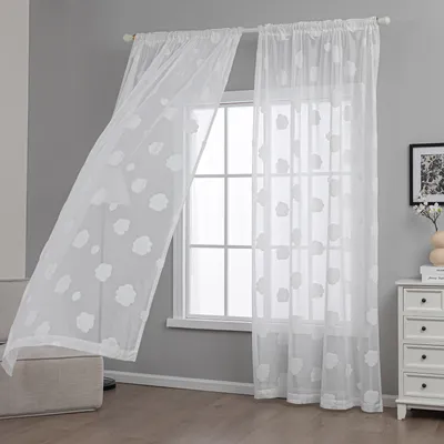 Produktbild von 132x274cm Voile Gardinen 2 Stück，Gardinen Weiss Transparent Jacquard 3D-Wolken，Spitze Vorhänge Multifunktionsband für Wohnzimmer Schlafzimmer Dekor，Weiß