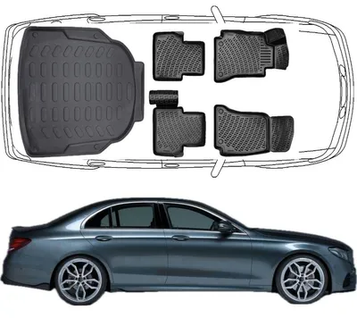 Produktbild von Set Autofußmatten und Kofferraummatte kompatibel mit Mercedes E Klasse W213 Limousune Nicht umklappbare Rücksitze