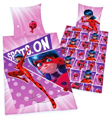 Produktbild von Herding Renforcé Wende Bettwäsche 2 tlg. 135x200cm Miraculous Ladybug Cat Noir Tikki Lila Knopfleiste