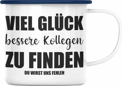 Produktbild von Jobwechsel Emaille Tasse Geschenk Kollegin Kollege Lustig Abschiedsgeschenk Sprüche - Viel Glück (Blau)