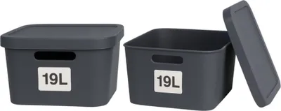 Produktbild von Plastard Aufbewahrungsbox mit Deckel 2er-Set 19 Liter in Anthrazit