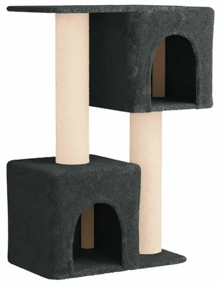 Image de Arbre à chat en bois avec griffoirs en sisal, couleur gris foncé, 114 cm