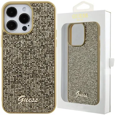 Produktbild von Guess PolyurethanSquare Mirror Script Logo Case für iPhone 15 Pro Max Gold