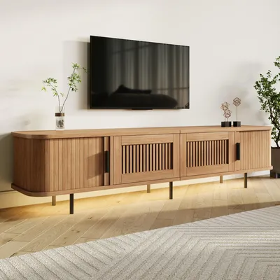 Produktbild von MODFU TV-Schrank mit APP-LED-Beleuchtung,Lowboard mit 2 Schubladen, Schiebetüren und Kabeldurchführung,Fernsehschrank für Wohnzimmer,180x40x44.5cm,Natur