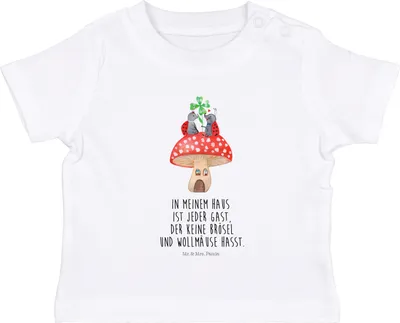 Produktbild von Mr. & Mrs. Panda Babyshirt Marienkäfer Fliegenpilz 12. - 18. Monat - Weiß - Geschenk, Fleigenpilzhaus, Zuhause, Kinder Shirt, Lustige Sprüche, Organic Baby T-Shirt, Haus