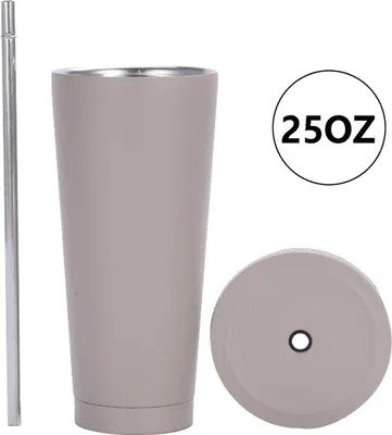 Image de Tasse en acier inoxydable de 750 ml avec paille et couvercle, tasse isotherme à double paroi, mug de voyage, tasse isotherme pour boissons froides ou chaudes, café, 750 ml, acier inoxydable