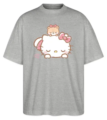 Produktbild von Spreadshirt Hello Kitty Mit Teddy Auf Dem Rücken Oversize Uni T-Shirt, S, Grau meliert