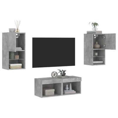 Produktbild von 4-tlg. TV-Wohnwand mit LED-Leuchten Betongrau 3216572
