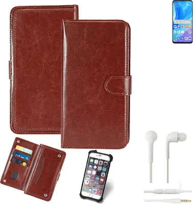 Produktbild von K-S-Trade 360° Hülle kompatibel mit Huawei Y9s inkl. Headphones braun Kunstleder Case BookCase WalletCase Kunstlederederhülle Handyhülle,
