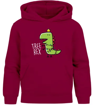 Produktbild von Kinder Hoodie Tree Rex Weihnachtspullover Dino Saurier DesignWeihnachtspullover Jungen Mädchen Weihnachtsoutfit Moonworks®