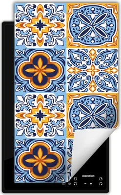 Immagine prodotto di DarHaus Piastra di copertura per fornelli 1 pezzo 30x52 cm Tappetino antiscivolo Roll-up, blu - Mosaico
