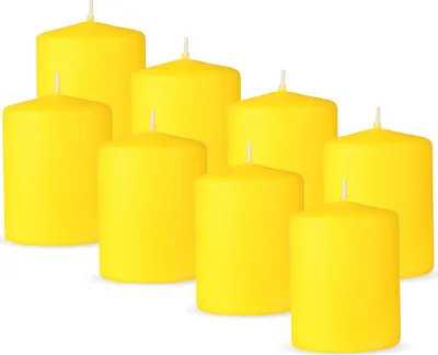 Produktbild von HS Candle Stumpenkerzen 8er Pack "Gelb", Größe Ø7 x 8 cm, Wachskerzen lange Brenndauer bis zu 20 Std. - unparfümierte Säulenkerzen - viele Farben/Größen