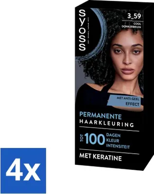 Obrázek produktu pro SYOSS - Barvení 3-59 Cool dark brown - Barva na vlasy - Krytí šedin - Snižuje lámavost vlasů - Cenově výhodné balení - 4 kusy