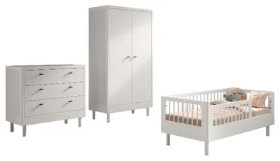 Image de Chambre d'enfant Forrest : lit d'enfant 70 x 140 cm, commode, armoire - hêtre blanc