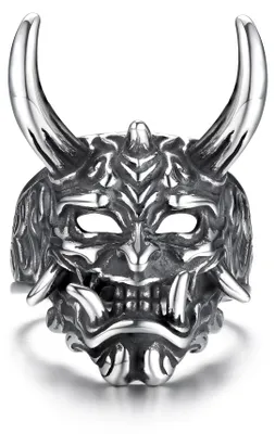 Imagen del producto de Anillos vintage con diseños de máscaras de Oni japonesas para hombres