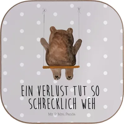 Produktbild von Mr. & Mrs. Panda Tischschoner Bär Schaukel - Grau Pastell - Geschenk, Untersetzer für Gläser, gläseruntersetzer, Teddy, Tasse, Glas, Coaster, Holzuntersetzer