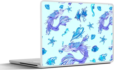 Produktbild von MuchoWow® Laptop Aufkleber Sticker Cover Muster - Fisch - Meerjungfrau 31x22.5 cm - Laptop-Deko
