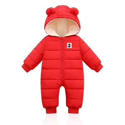 Produktbild von Baby Winter Overall mit Kapuze, Strampler Schneeanzug Jungen Mädchen Langarm Jumpsuit Warm Outfits Geschenk(Rot,80cm)